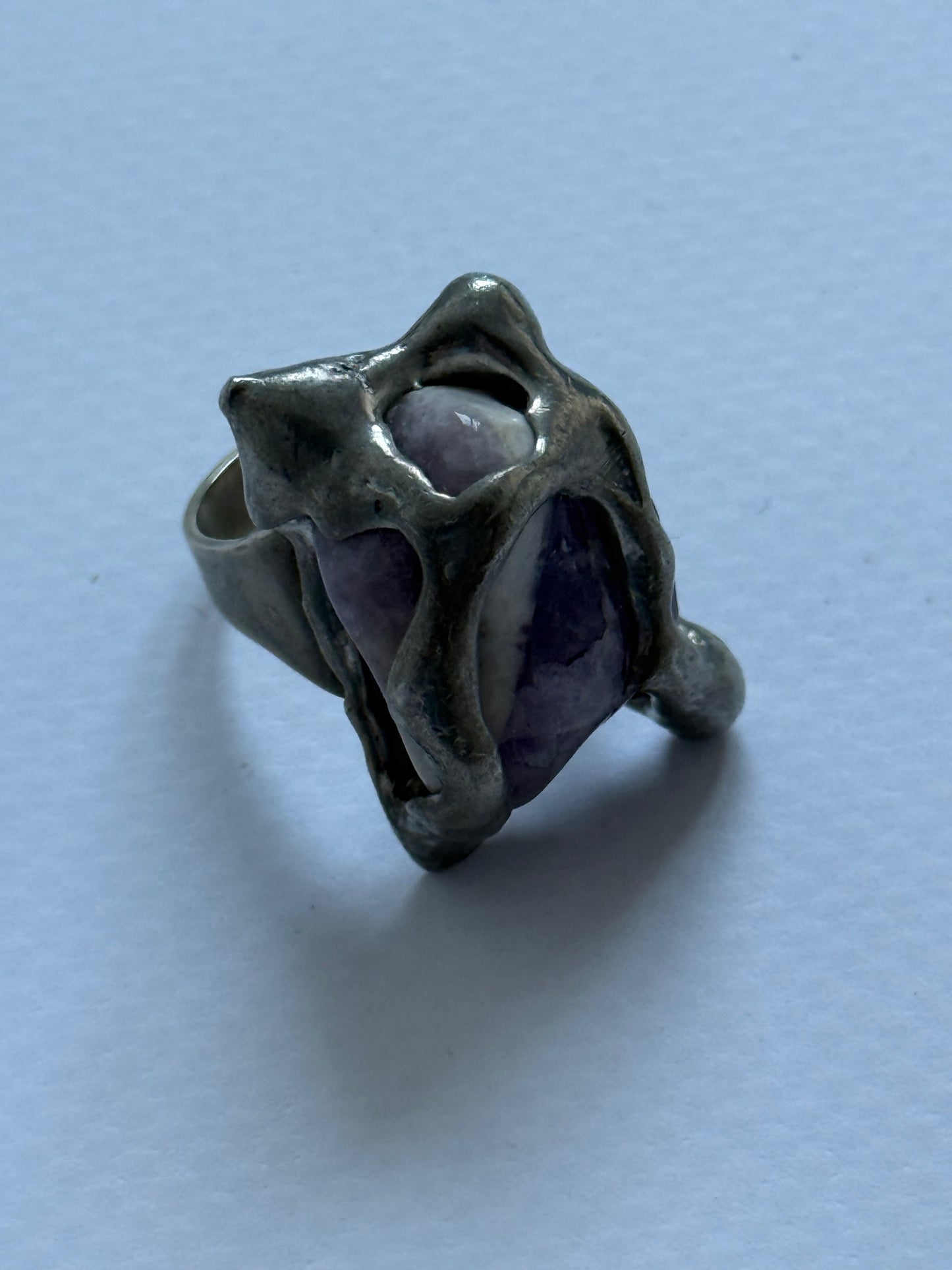 Vintage sygnet ametyst melted silver ring